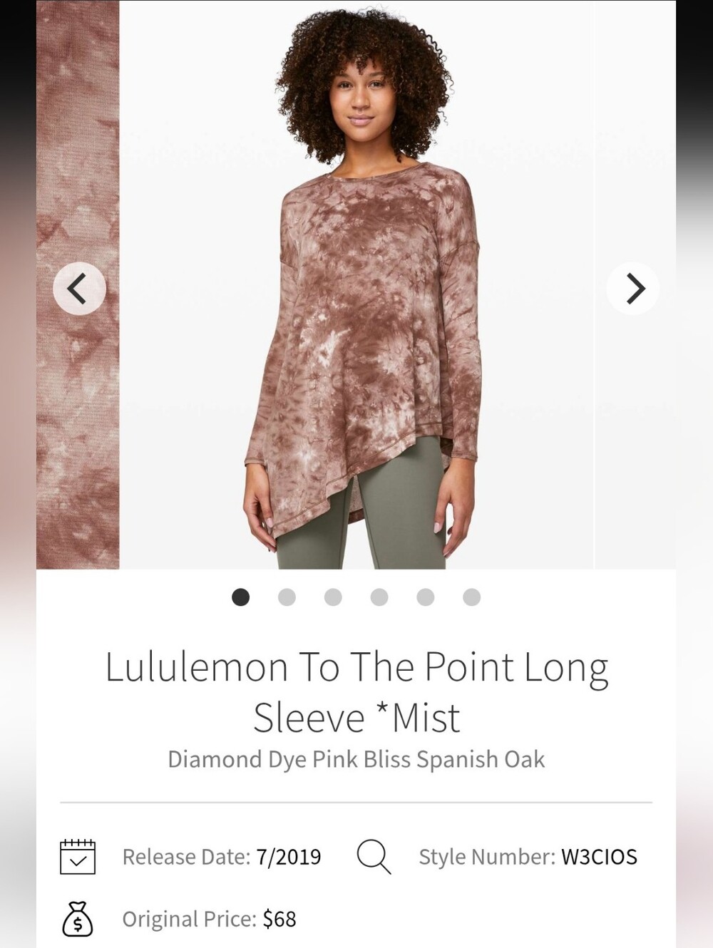 Lululemon To The Point Diamond-Dye Long Sleeve Top Sz 6 Pik Bliss